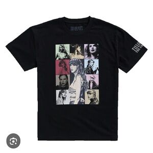 Taylor Swift Black Graphic Tee with Colorful Portraits